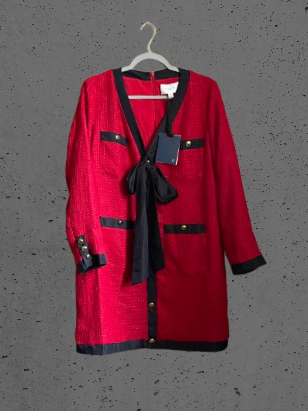 NWT Pomander Place Red Coco Tweed Bow Dress sz XL Old Money